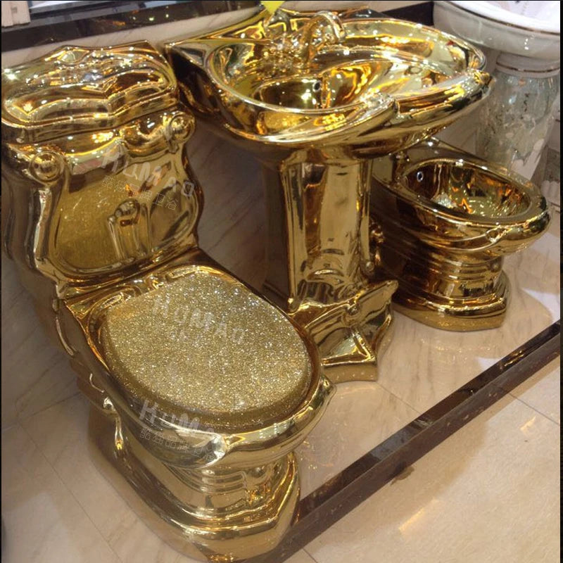 Golden toilet retro hotel color toilet embossed split toilet color gold creative toilet