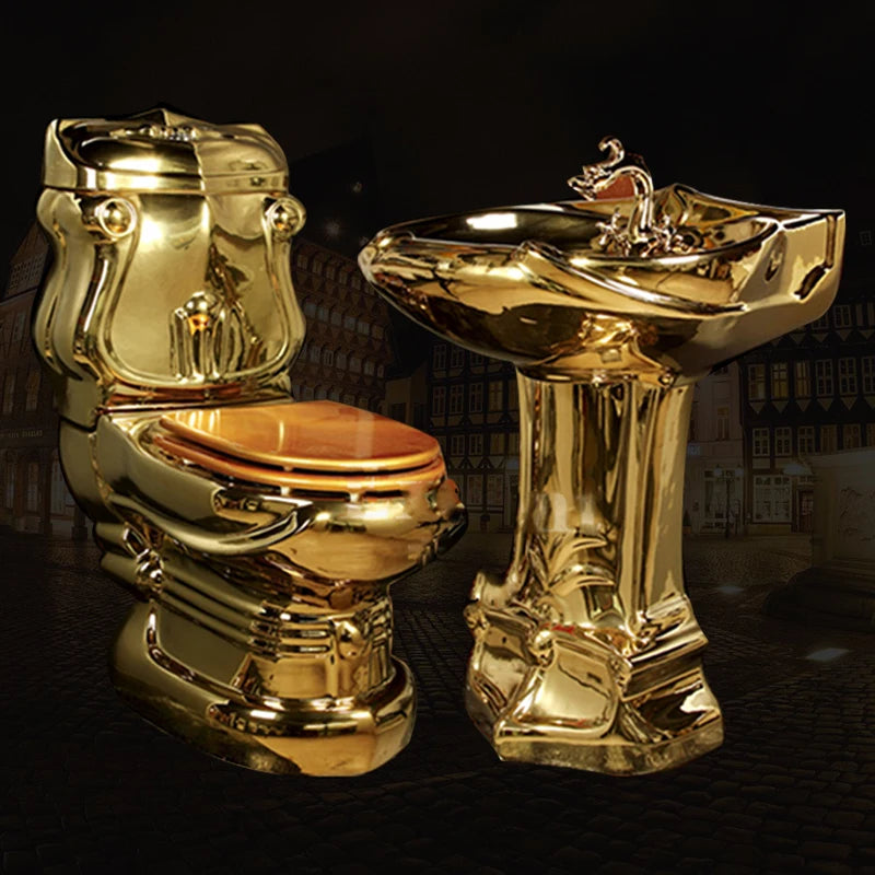 Golden toilet retro hotel color toilet embossed split toilet color gold creative toilet