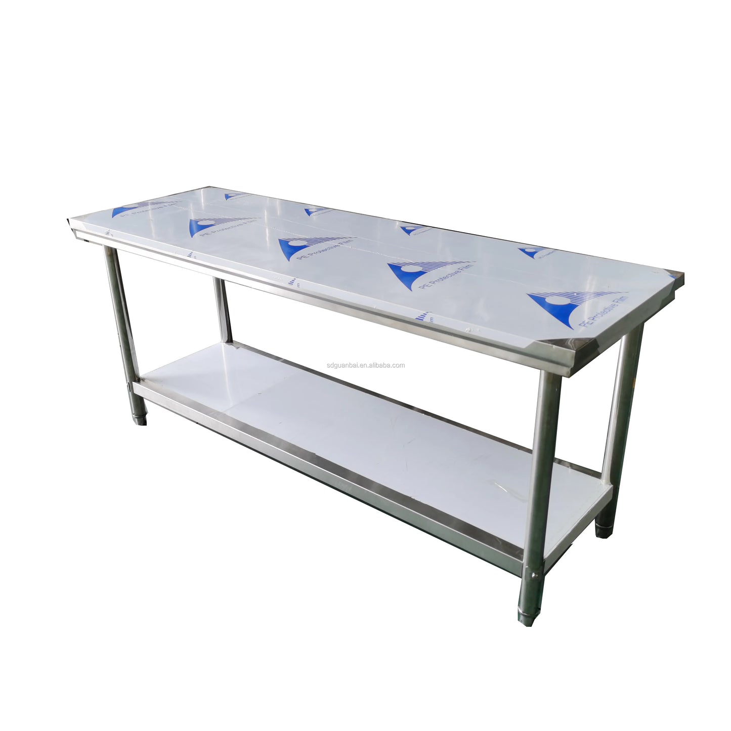 Guanbai Stainless Steel Work Bench Table Sorting Table With Backsplash Under Shelf Kitchen Double Overshelf Work Bench