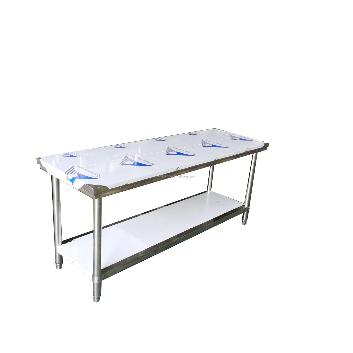 Guanbai Stainless Steel Work Bench Table Sorting Table With Backsplash Under Shelf Kitchen Double Overshelf Work Bench