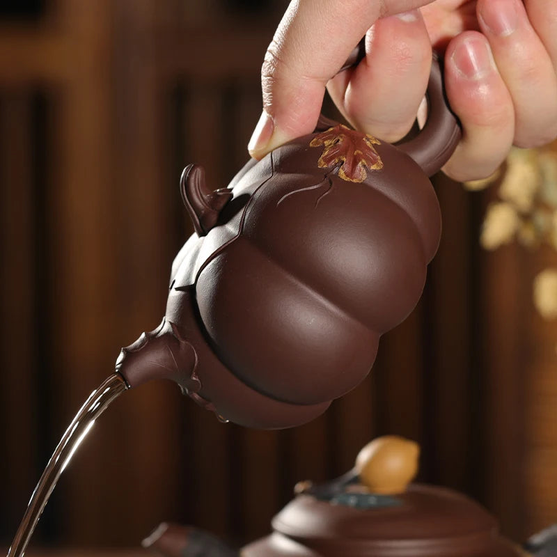 Guanfu Museum Purple Clay Pumpkin Pot Yixing Melon-Shaped Rosy Delicate Purple Sand Iron Guanyin High Mountain Tea Oolong Tea Te