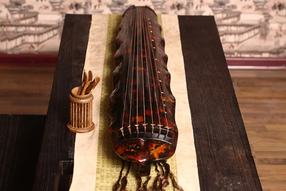Guqin Banana leaf type Laoshanmu Cinnabar red Professional performance Chinese stringed instruments