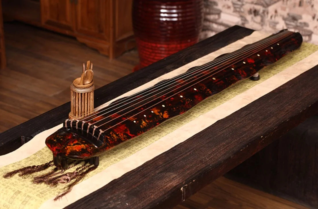 Guqin Banana leaf type Laoshanmu Cinnabar red Professional performance Chinese stringed instruments