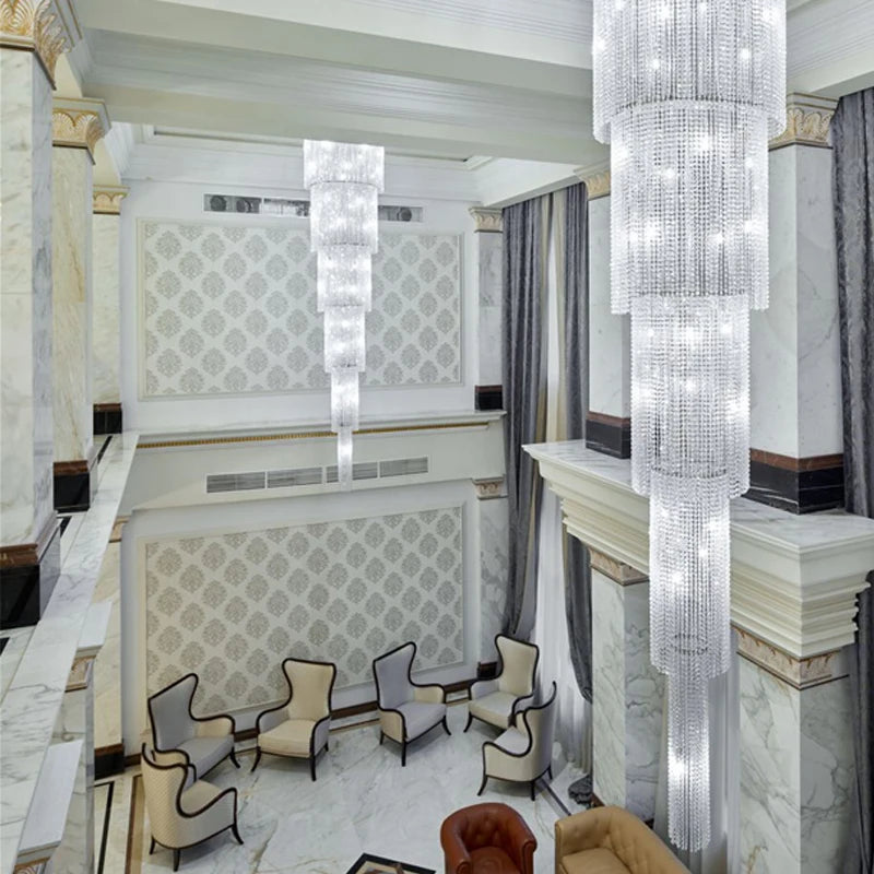 Custom staircase lamp long crystal chandelier modern duplex building living room large chandelier villa crystal lamp