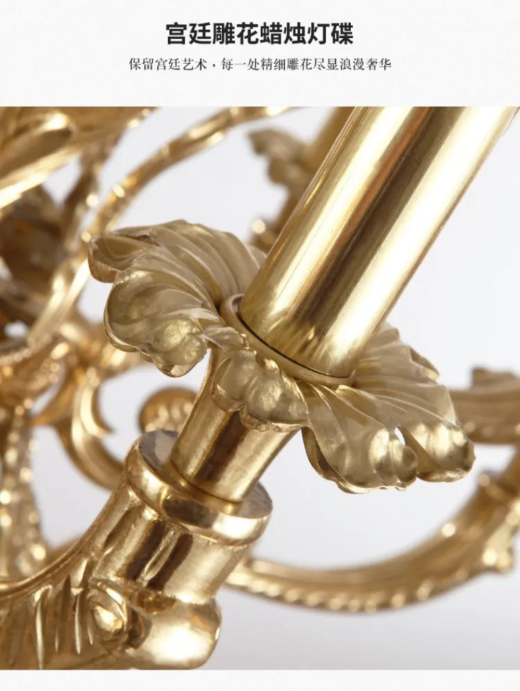 French pure copper palace duplex living room staircase hotel lobby luxury villa club full copper candle chandelier