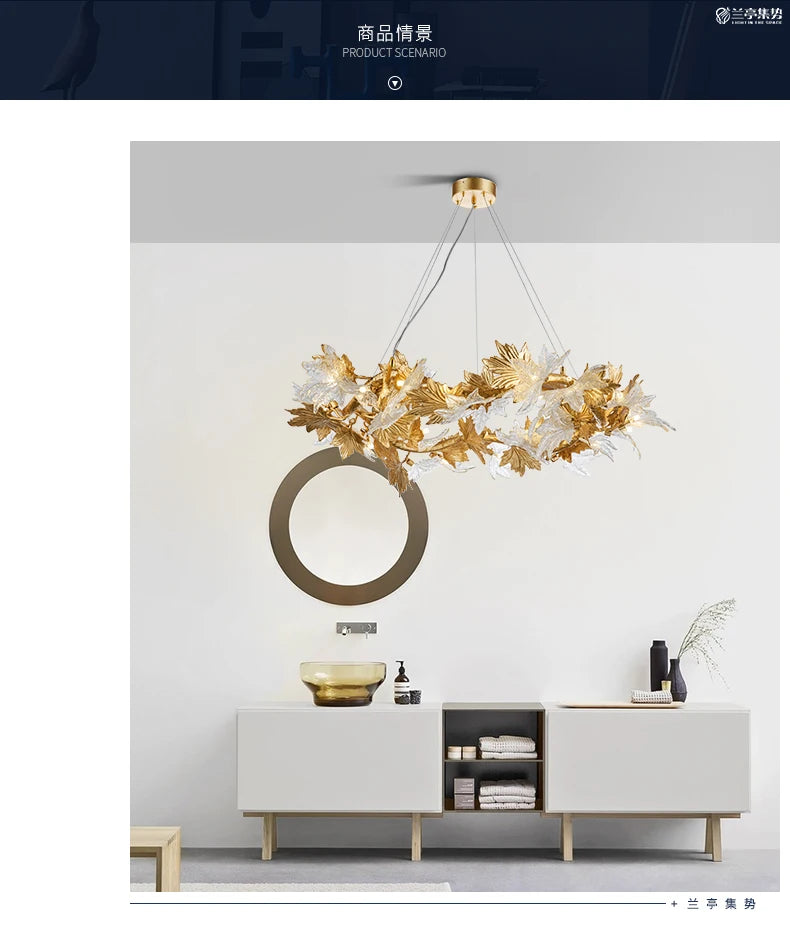 All-copper post-modern glass chandelier, personalized clothing store, villa hotel model room, creative chandelier