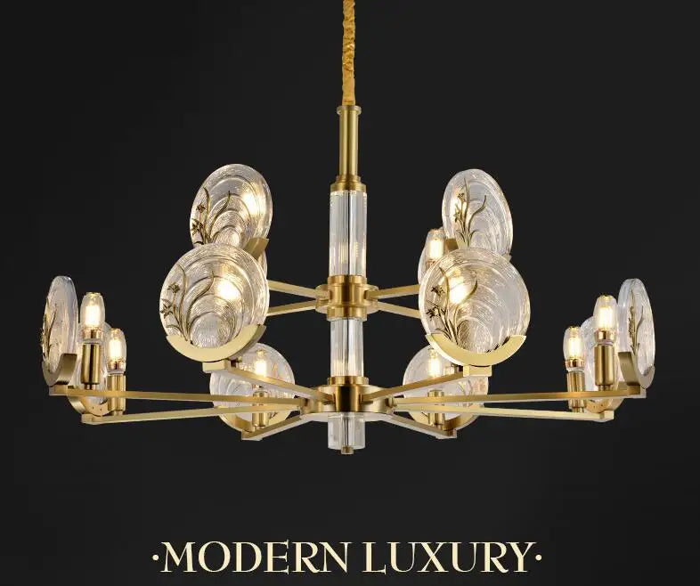 Copper chandelier living room new Chinese model room villa lamp