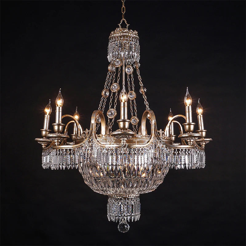 European-Style Castle Candle Classical British Old Accent Antique Crystal Chandelier Duplex Villa Living Room Headlight