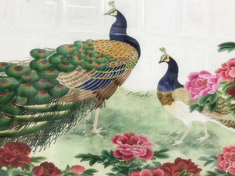 Suzhou Embroidery Handmade Finished Embroidery Decoration Painting Peacocks ,Glory ,Not Include Frame 60*160cm