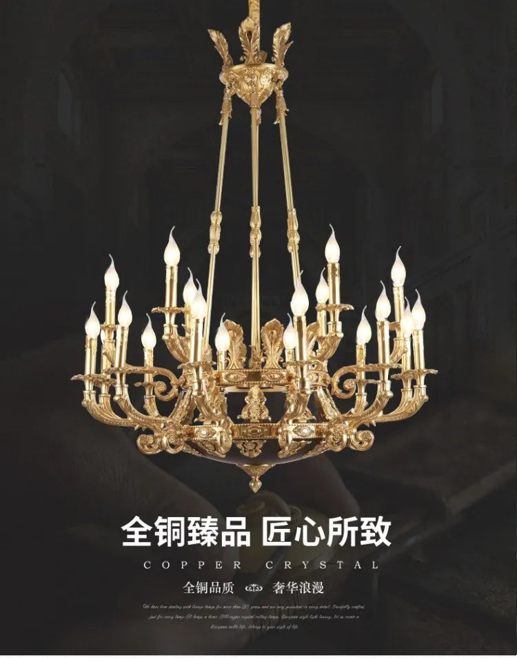 French pure copper palace duplex living room staircase hotel lobby luxury villa club full copper candle chandelier