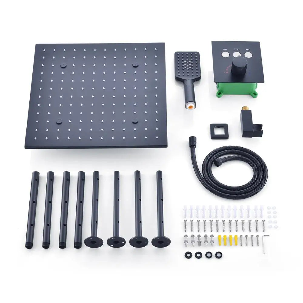 MMOOKA High Quality Plating Matt Black LED 16/20inch Shower Head Set Tap Button Constant Temperature Valve Mixer Switch Faucet MMOOKA.COM