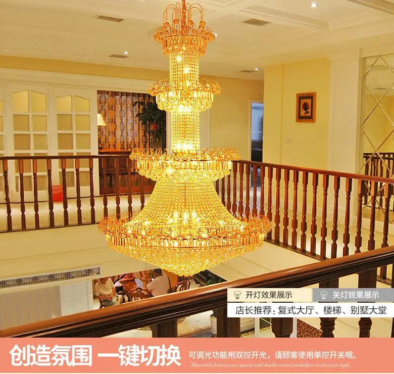 Duplex chandelier staircase lamp long chandelier villa living room lamp chandelier hotel project crystal lamp round hall lamp