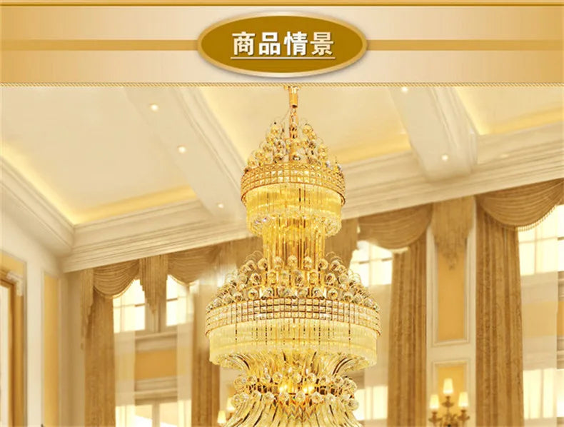 S gold LED crystal chandelier Duplex staircase hotel lobby club villa living room engineering lighting 1.2 1.5 m