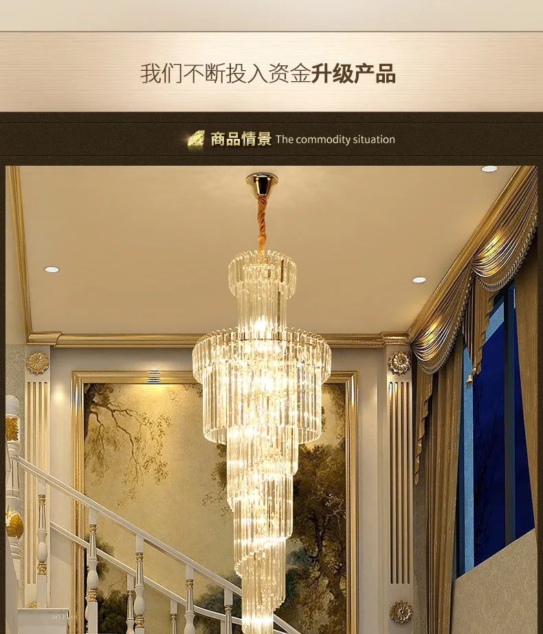 Duplex Grand Chandelier Luxury Villa Staircase Chandelier Long Chandelier Modern Minimalist Hotel Project Restaurant Crystal LED