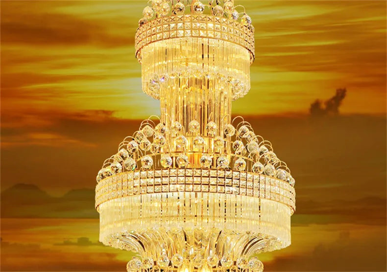 S gold LED crystal chandelier Duplex staircase hotel lobby club villa living room engineering lighting 1.2 1.5 m