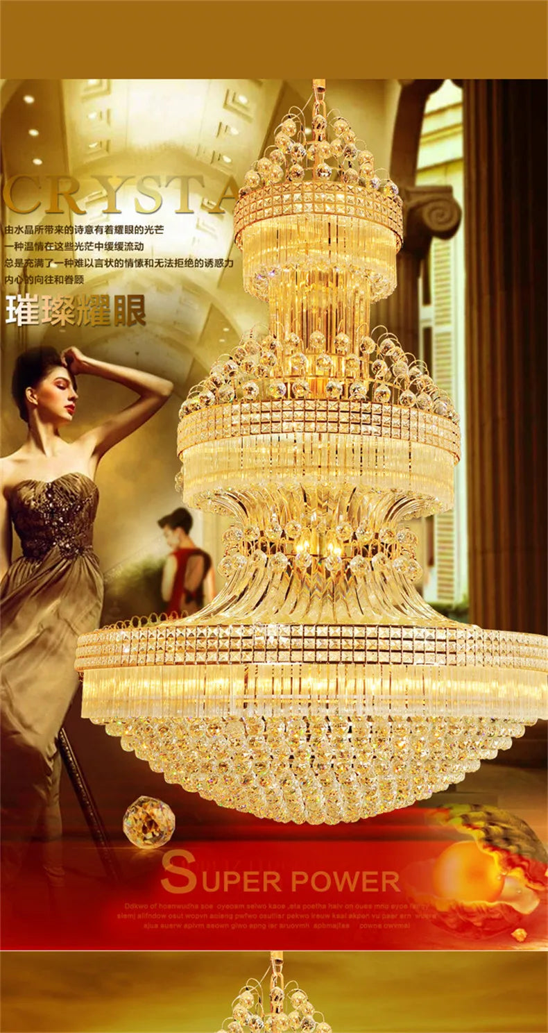 S gold LED crystal chandelier Duplex staircase hotel lobby club villa living room engineering lighting 1.2 1.5 m