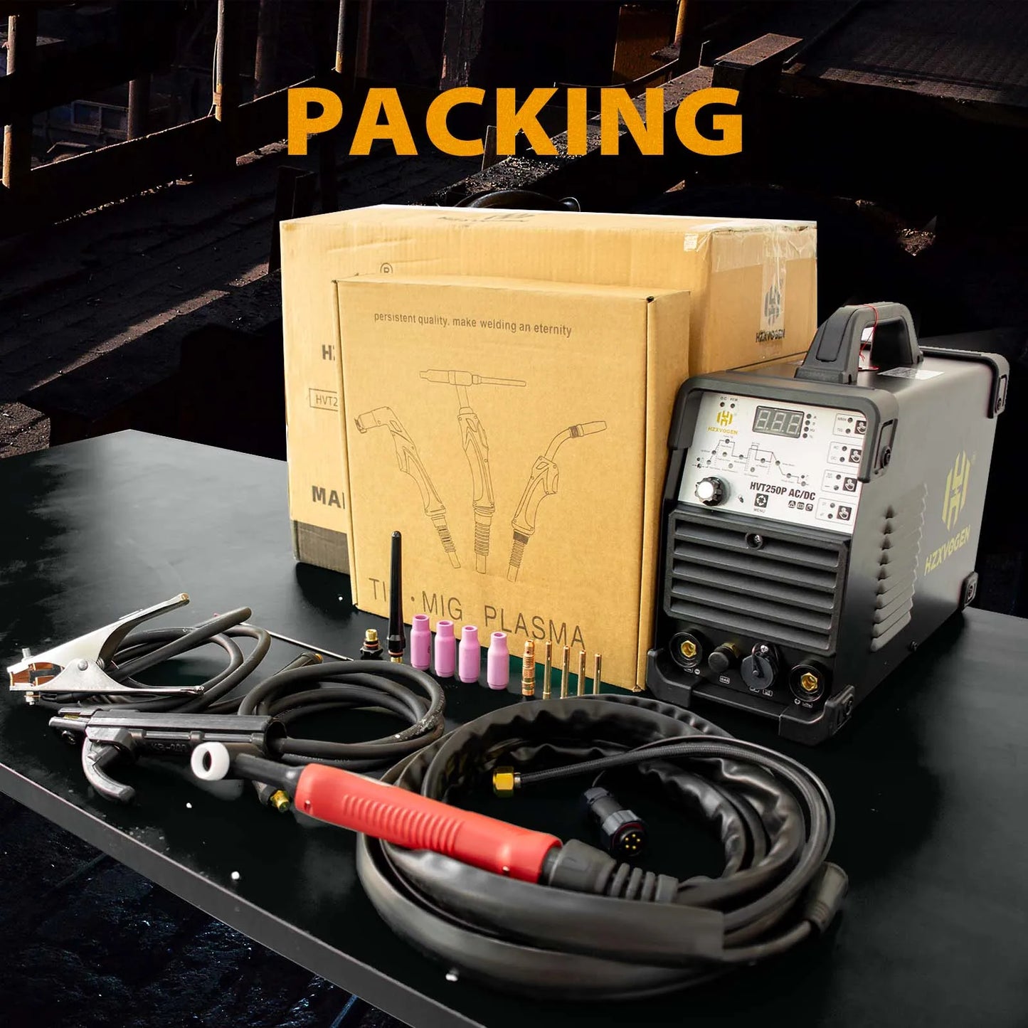 HZXVOGEN 200A Aluminum AC/DC Tig Welding Machine HF TIG/MMA ARC Pulse Argon Welder IGBT Inverter 2T/4T Welding Equipment HVT250P