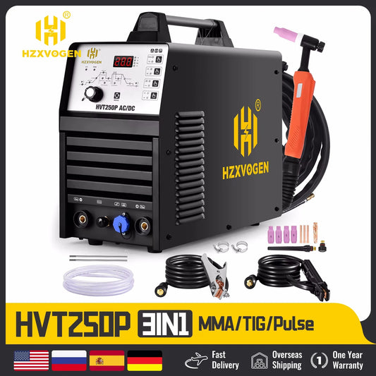 HZXVOGEN 200A Aluminum AC/DC Tig Welding Machine HF TIG/MMA ARC Pulse Argon Welder IGBT Inverter 2T/4T Welding Equipment HVT250P