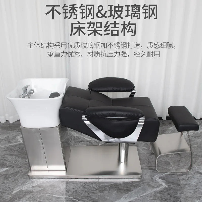 Hair salon semi reclining shampoo bed, hair salon specialized flushing bed, massage bed, hair salon ceramic basin shampoo bed