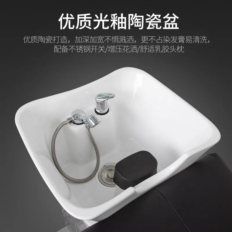 Hair salon semi reclining shampoo bed, hair salon specialized flushing bed, massage bed, hair salon ceramic basin shampoo bed