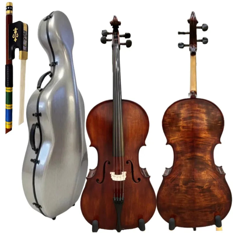 MMOOKA Hand Carved Left-hand song maestro Cello 4/4,Old spruce with hard case/Bow#19726