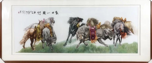 Handmade 100% Mulberry Silk Finished Suzhou Embroidery Quality Goods ,Eight Horses 60*160CM