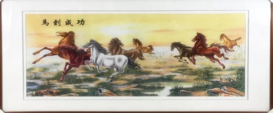 Handmade 100% Mulberry Silk Finished Suzhou Embroidery Quality Goods ,Eight Horses 60*160cm