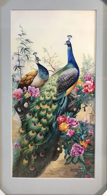 Handmade 100% Mulberry Silk Thread Finished Suzhou Embroidery Not Include Wood Frame ,Peacocks 50*100cm
