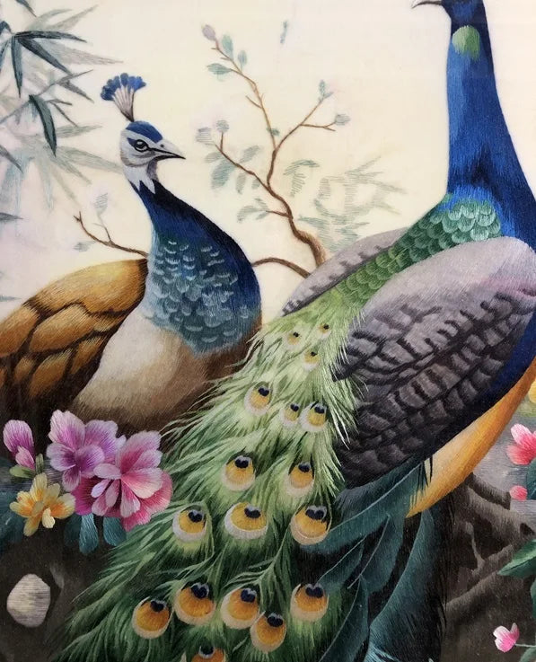 Handmade 100% Mulberry Silk Thread Finished Suzhou Embroidery Not Include Wood Frame ,Peacocks 50*100cm