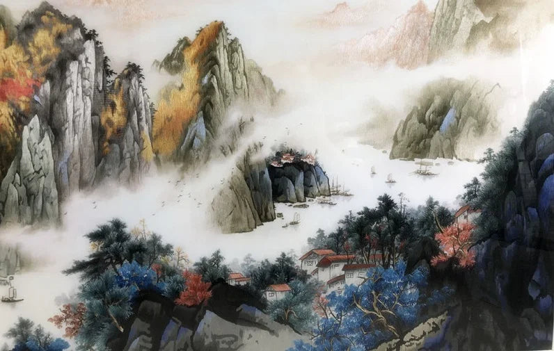 Handmade 100% Mulberry Silk Thread Finished Suzhou Embroidery not include frame,Landscape ,Not Include Frame 60*160cm