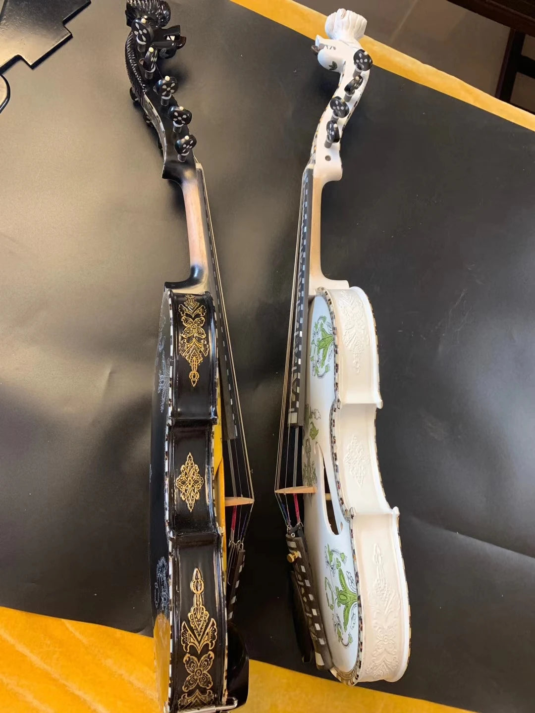 MMOOKA Hardanger fiddle Norwegian fiddle 4/4 violin (4*4),copy hardanger Carved mosaic shell luxury Hardingfele 4 string / 9 string Bri
