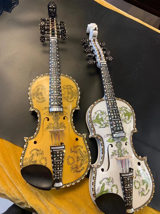 MMOOKA Hardanger fiddle Norwegian fiddle 4/4 violin (4*4),copy hardanger Carved mosaic shell luxury Hardingfele 4 string / 9 string Bri