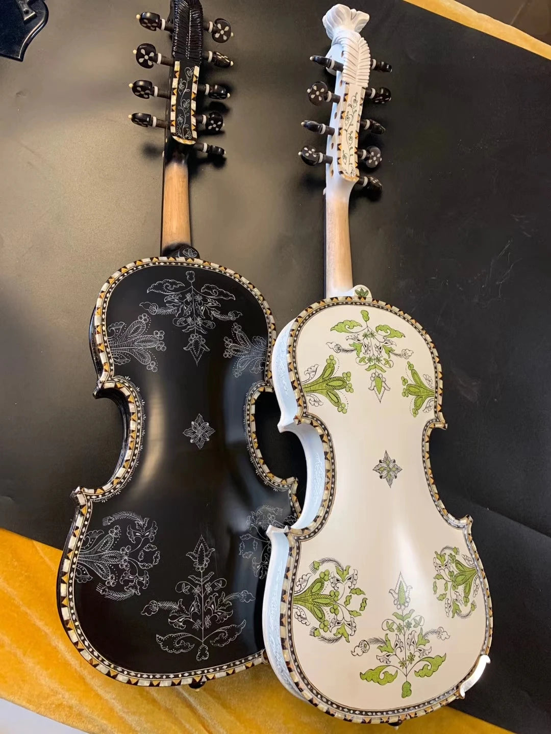 MMOOKA Hardanger fiddle Norwegian fiddle 4/4 violin (4*4),copy hardanger Carved mosaic shell luxury Hardingfele 4 string / 9 string Bri