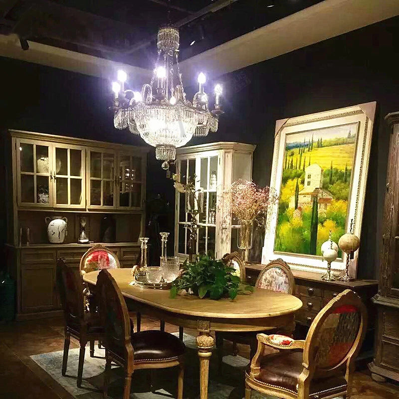 European-Style Castle Candle Classical British Old Accent Antique Crystal Chandelier Duplex Villa Living Room Headlight