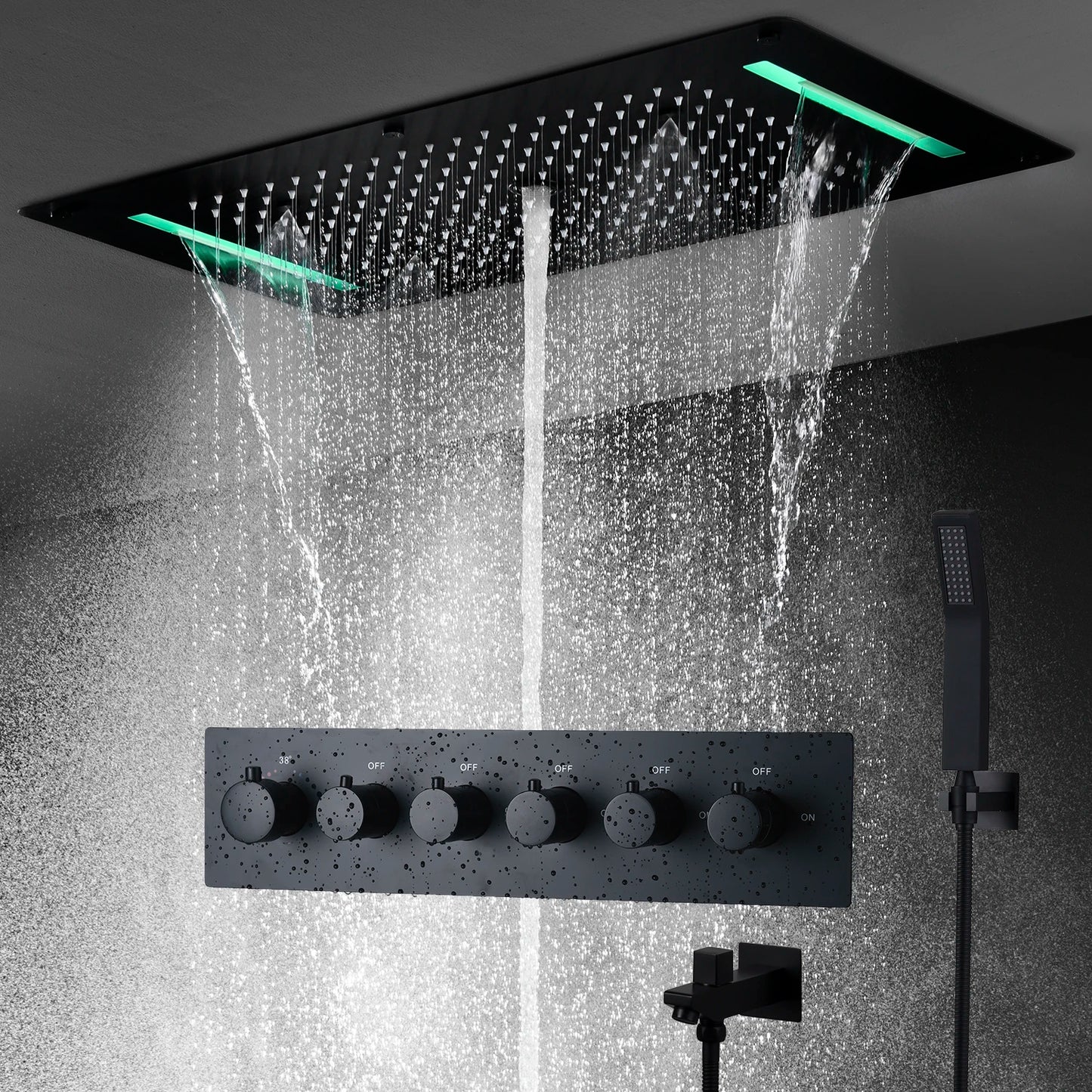 ANTNX Bathroom Ceiling Concealed 700x380mm Shower Head Panel Set Constant Temperature Valve Mixer Handheld Shower ANTNX.COM