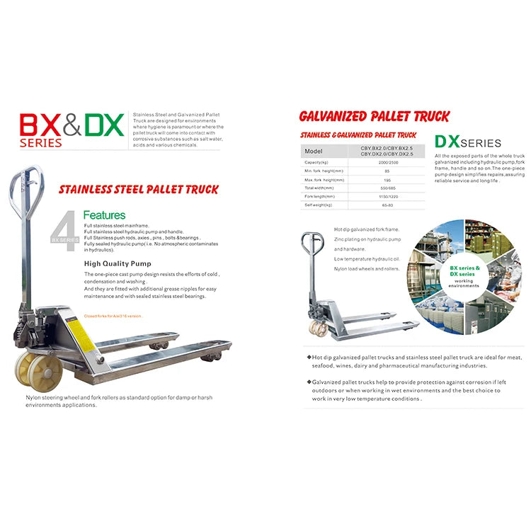 Heavy Duty Pallet Jack 2 Ton Stainless Steel Hand Manual Pallet Truck Price