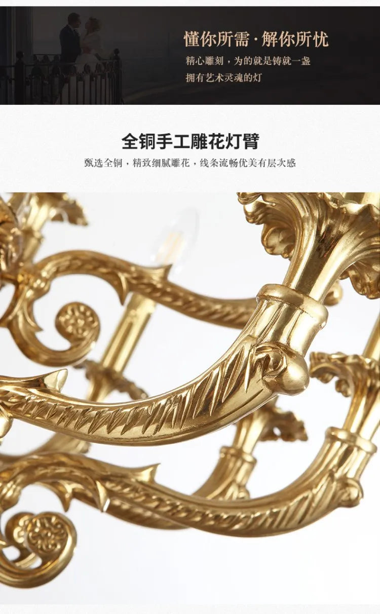 French pure copper palace duplex living room staircase hotel lobby luxury villa club full copper candle chandelier