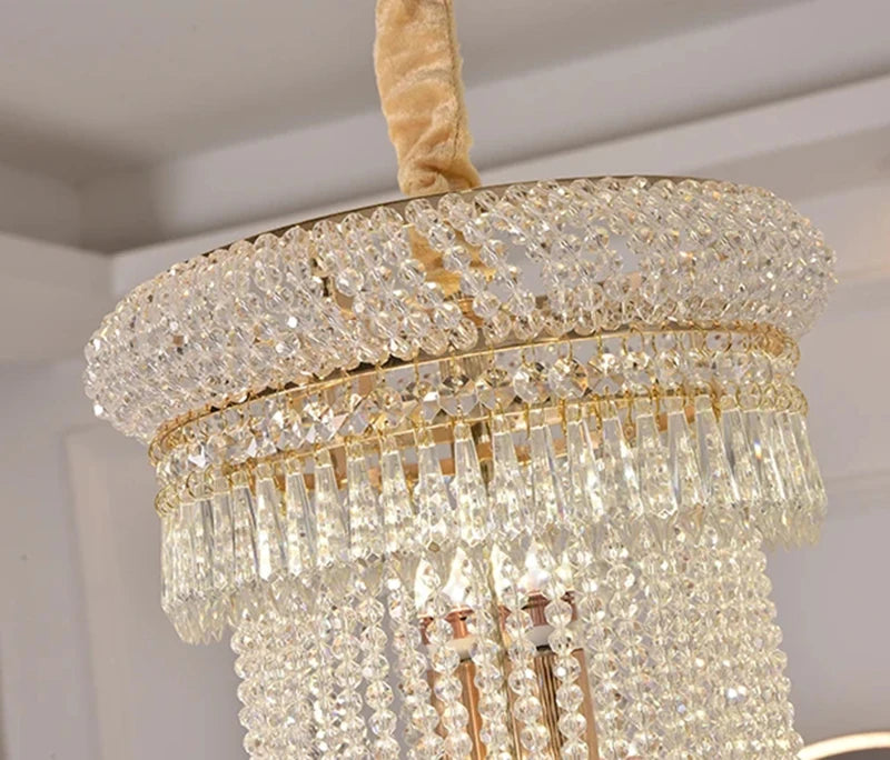 High Ceiling Luxury French Romantic Royal Gold Clean Crystal Long Necklace Lobby Villa Staircase Corridor Large Chandelier