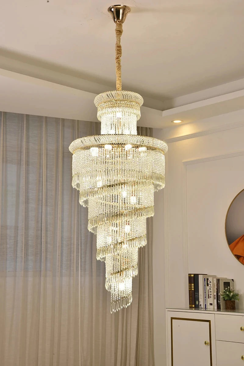 High Ceiling Luxury French Romantic Royal Gold Clean Crystal Long Necklace Lobby Villa Staircase Corridor Large Chandelier