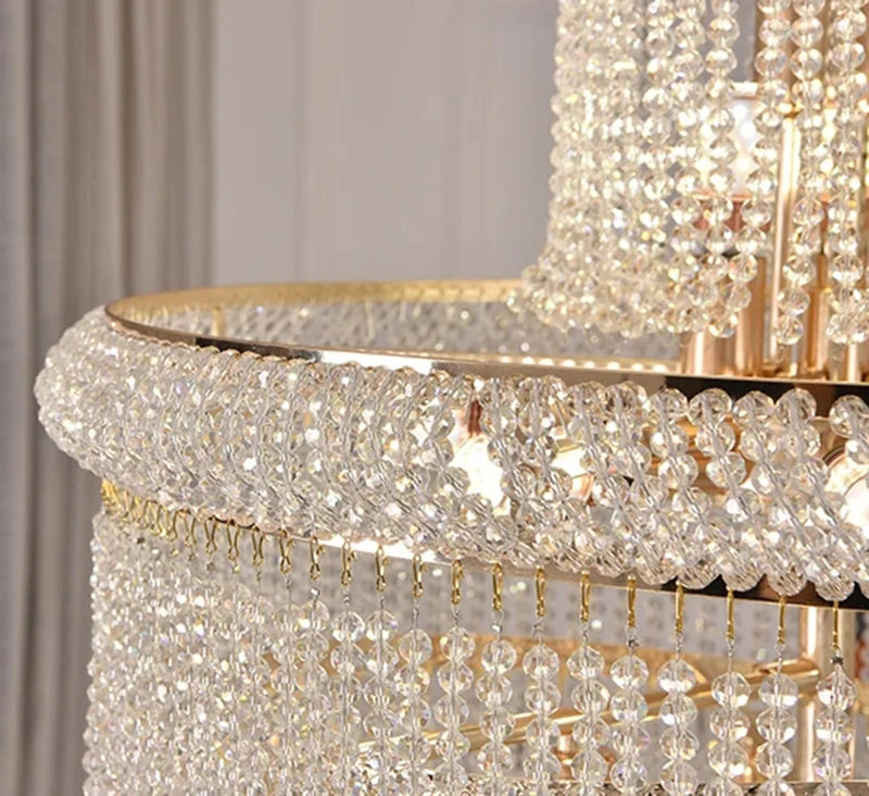 High Ceiling Luxury French Romantic Royal Gold Clean Crystal Long Necklace Lobby Villa Staircase Corridor Large Chandelier