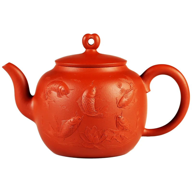 |High end! A stacked mud craftsmen Zhou Xiaozhong hand painted ceramic tea-pot nine fish figure zhu mud mass product