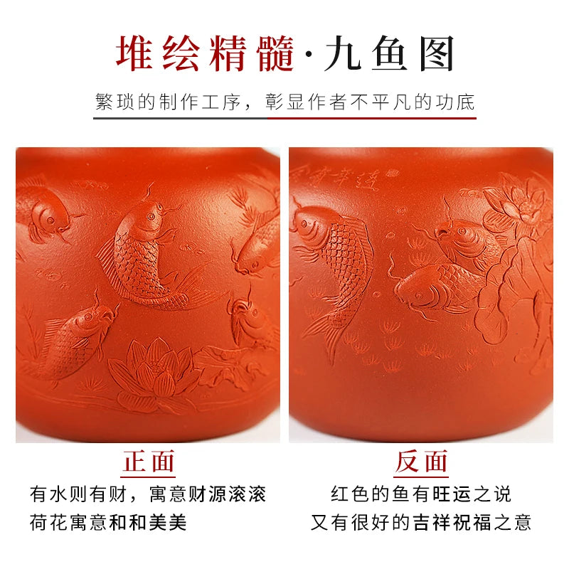 |High end! A stacked mud craftsmen Zhou Xiaozhong hand painted ceramic tea-pot nine fish figure zhu mud mass product
