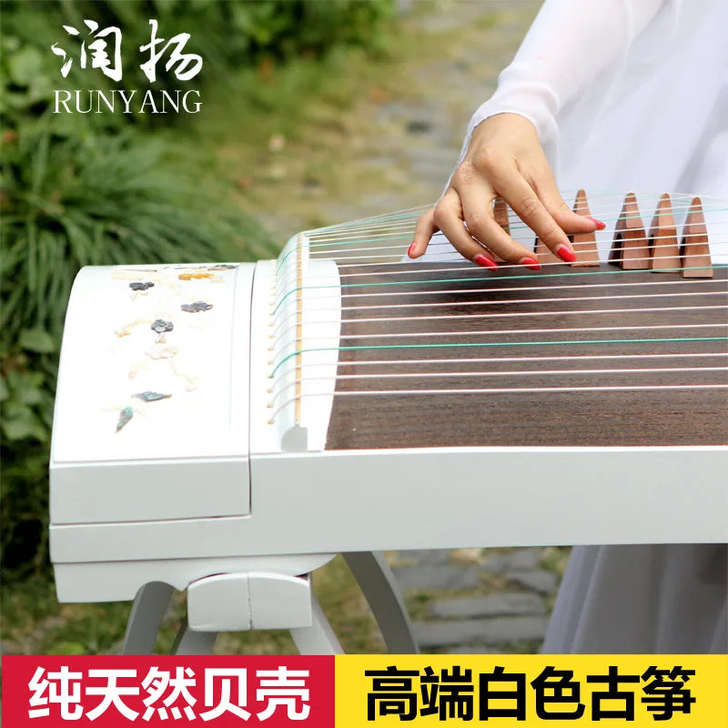 High-end Natural Shells White Carving Guzheng Pattern Handmade Inlay Zither Chinese 21 Strings Music Instrumment