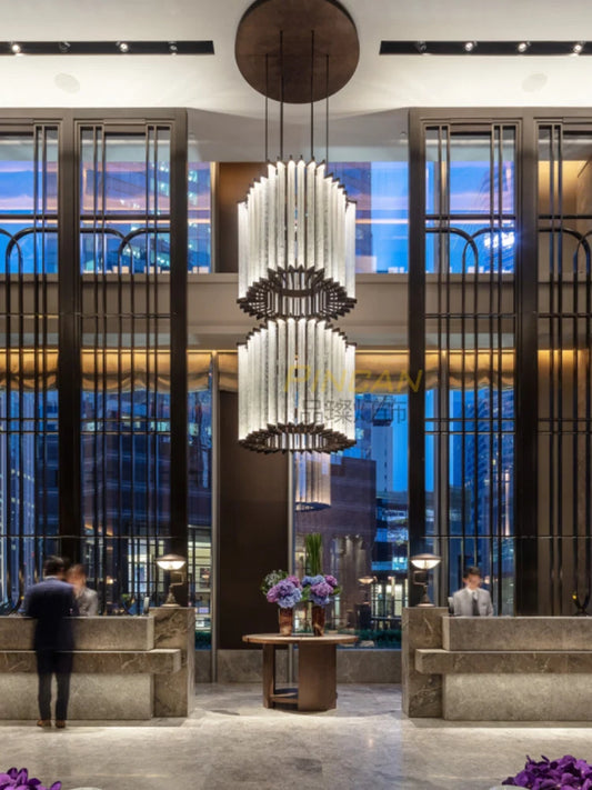 High-end atmosphere crystal ceiling lamp simple glass chandelier super long custom villa duplex building hollow loft lighting