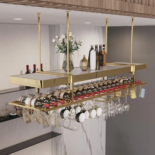 High-end bar wine rack restaurant wine cabinet bar hanger hanging stainless steel decorative red wine cup holder goblet upside