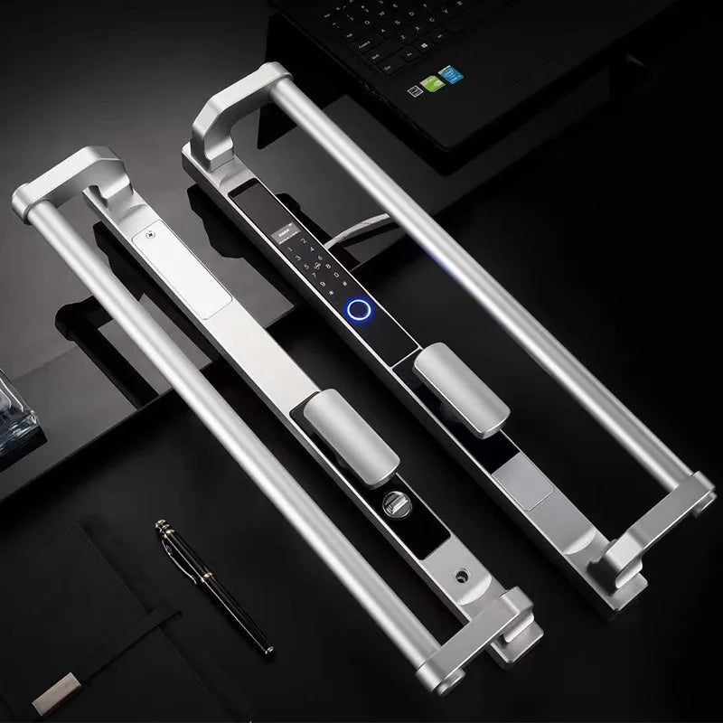 High-end broken bridge aluminum fingerprint lock big handle villa push-pull translation opposite door intelligent password door