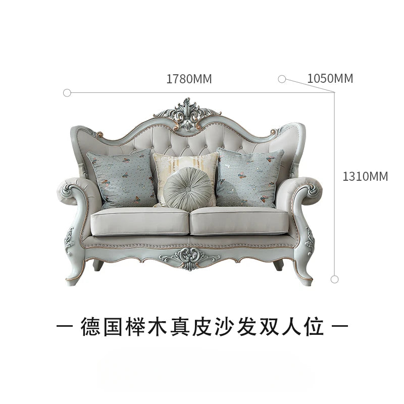 High end cowhide leather sofa with top layer, single, double, and three seat European classical luxury sofa