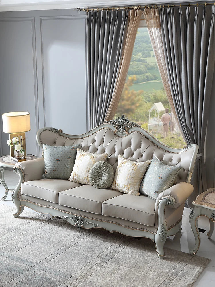 High end cowhide leather sofa with top layer, single, double, and three seat European classical luxury sofa