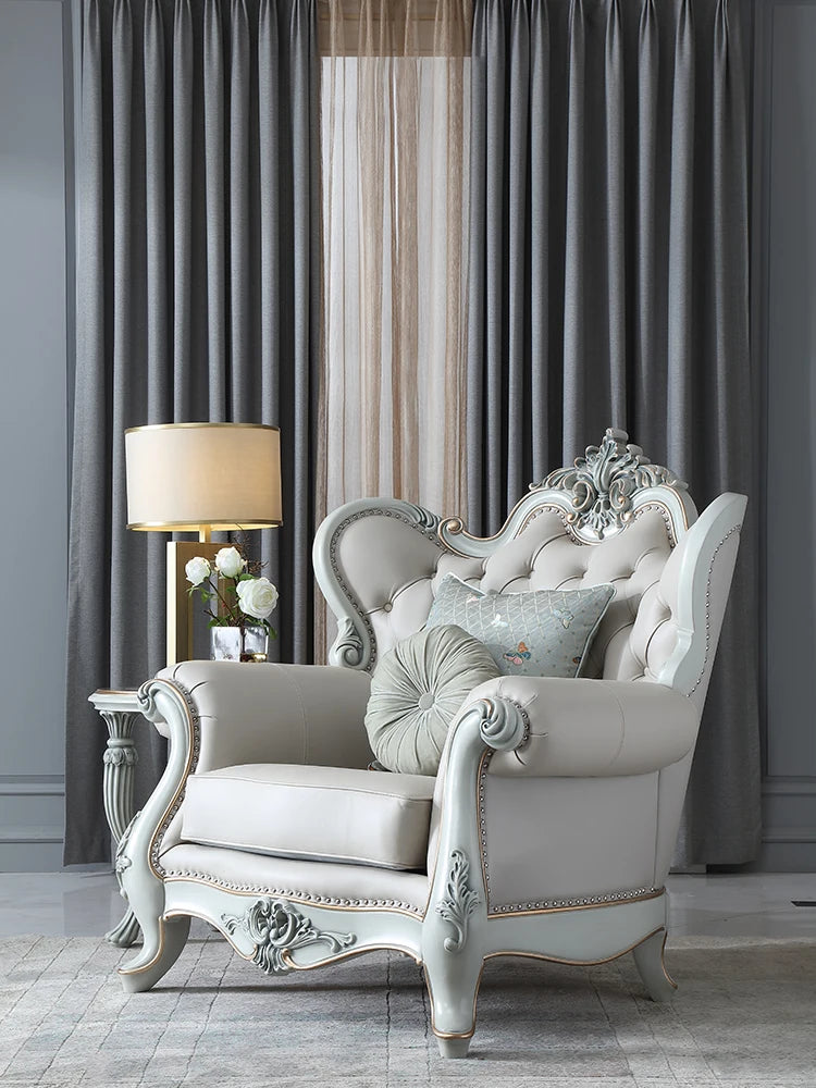 High end cowhide leather sofa with top layer, single, double, and three seat European classical luxury sofa