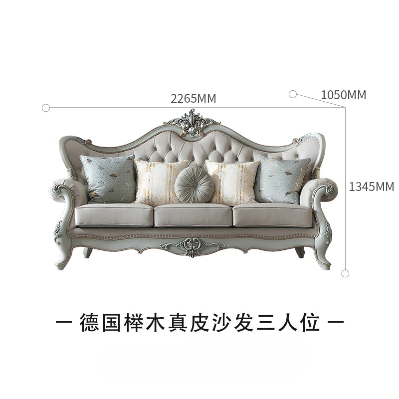 High end cowhide leather sofa with top layer, single, double, and three seat European classical luxury sofa